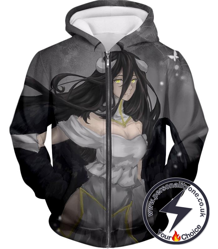 Overlord Beautiful Succubus The Pure White Devil Albedo Awesome Anime Zip Up Hoodie